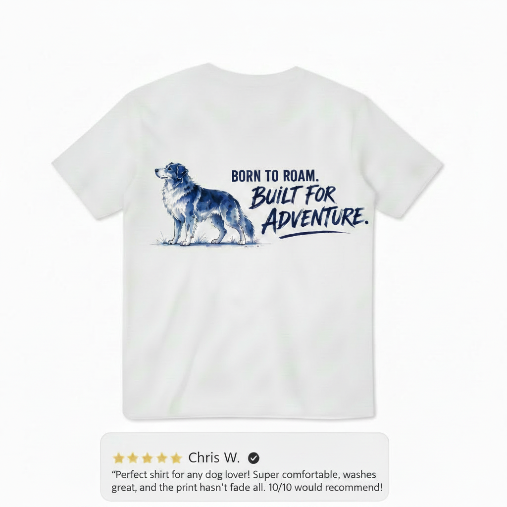Born to Roam Built for Adventure Aussie Dog Graphic Tee