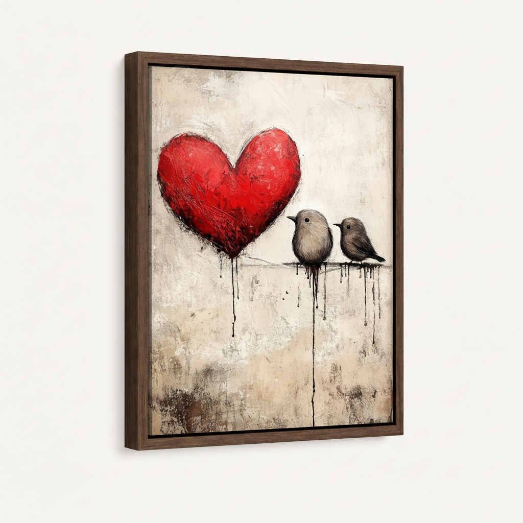  Framed love birds heart wall art in dark walnut float frame product display
