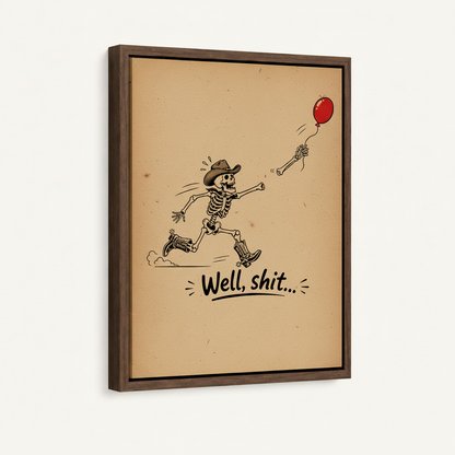  Framed funny cowboy skeleton wall art in dark walnut float frame product display