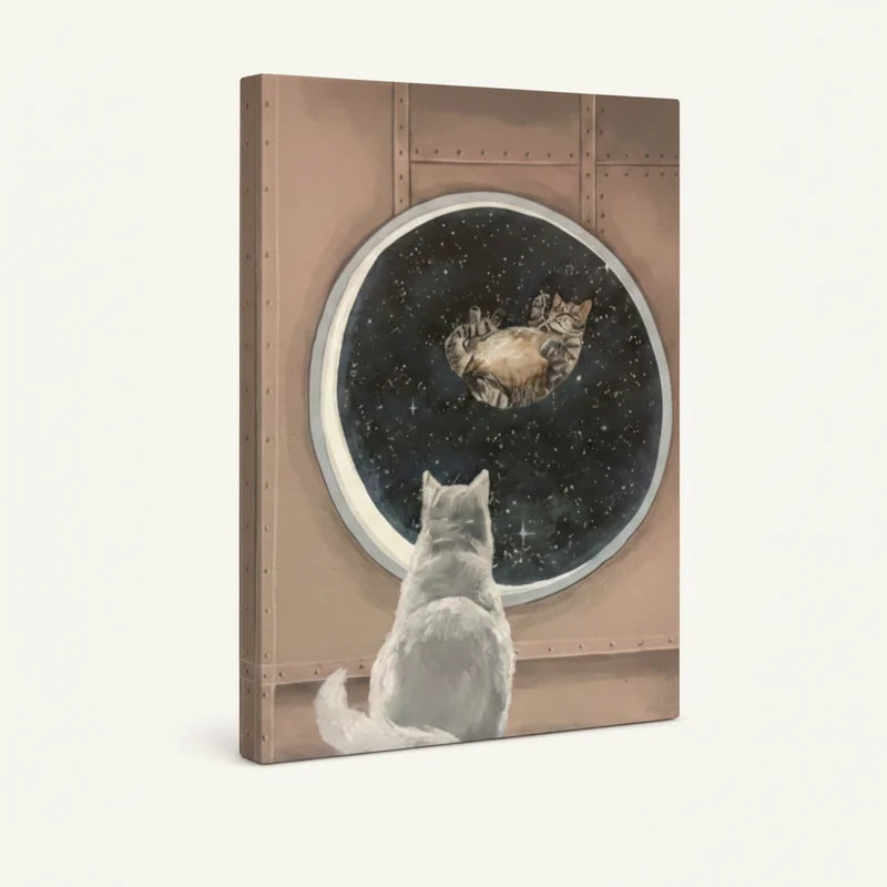 Celestial cat space galaxy canvas gallery-wrapped side profile showing depth and texture