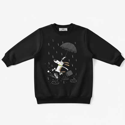 Dog Running Rain Umbrella Cartoon Crewneck C1139