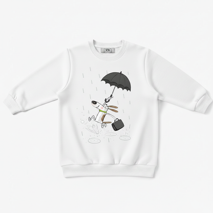 Dog Running Rain Umbrella Cartoon Crewneck C1139