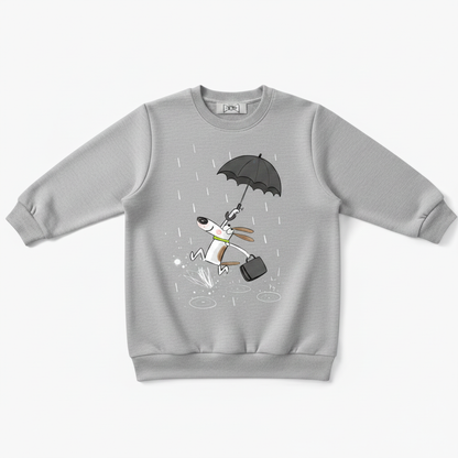 Dog Running Rain Umbrella Cartoon Crewneck C1139