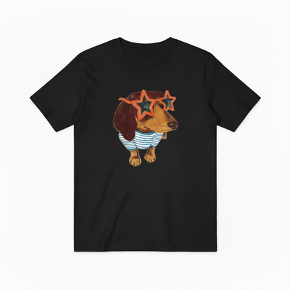 Quirky Wiener Dog Star Sunglasses Graphic T-Shirt T6008