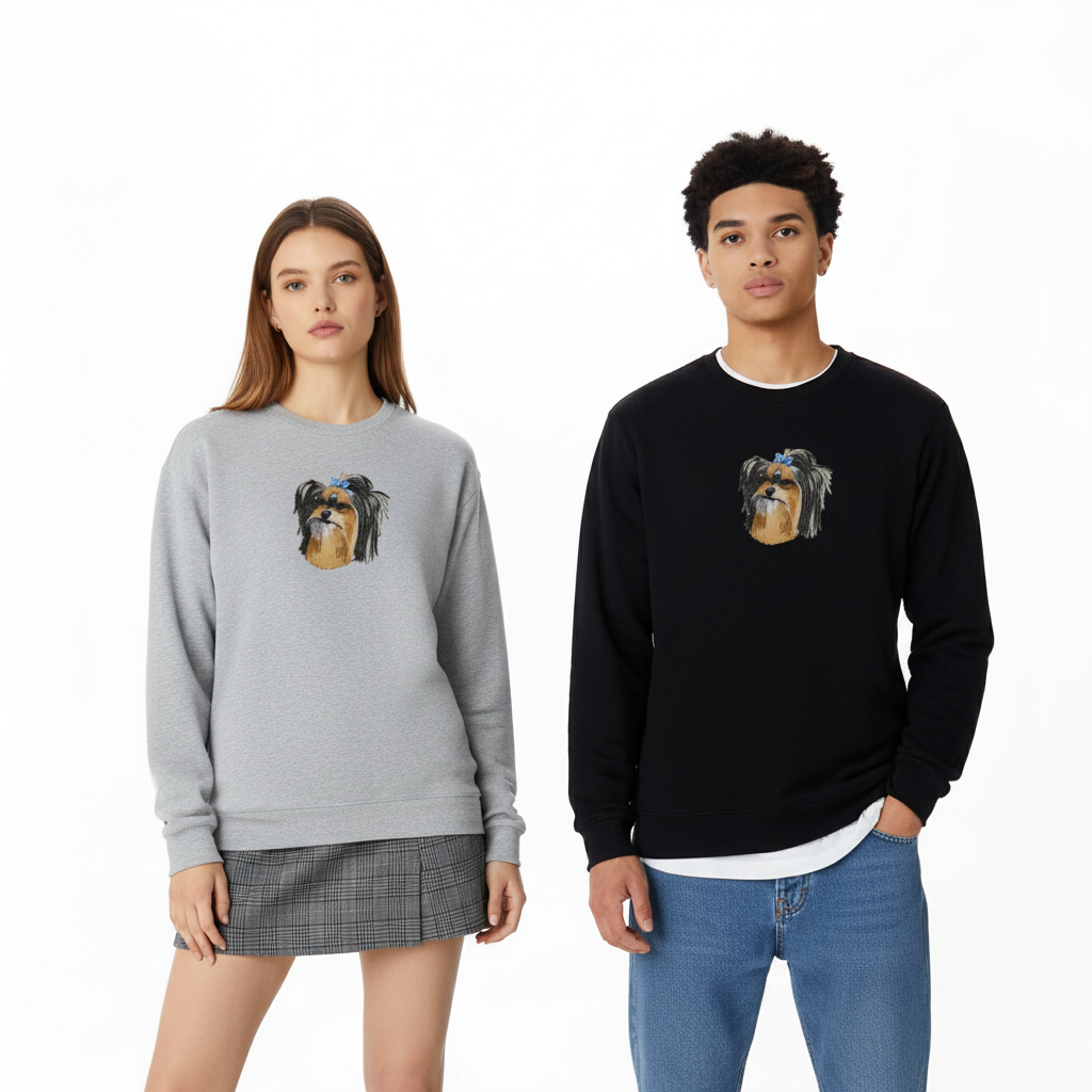 Yorkshire Terrier Blue Bow Pet Lover Crewneck C1024
