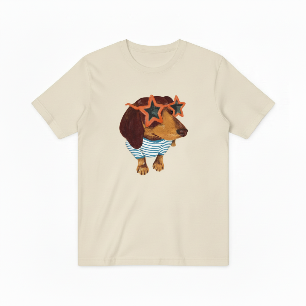 Quirky Wiener Dog Star Sunglasses Graphic T-Shirt T6008