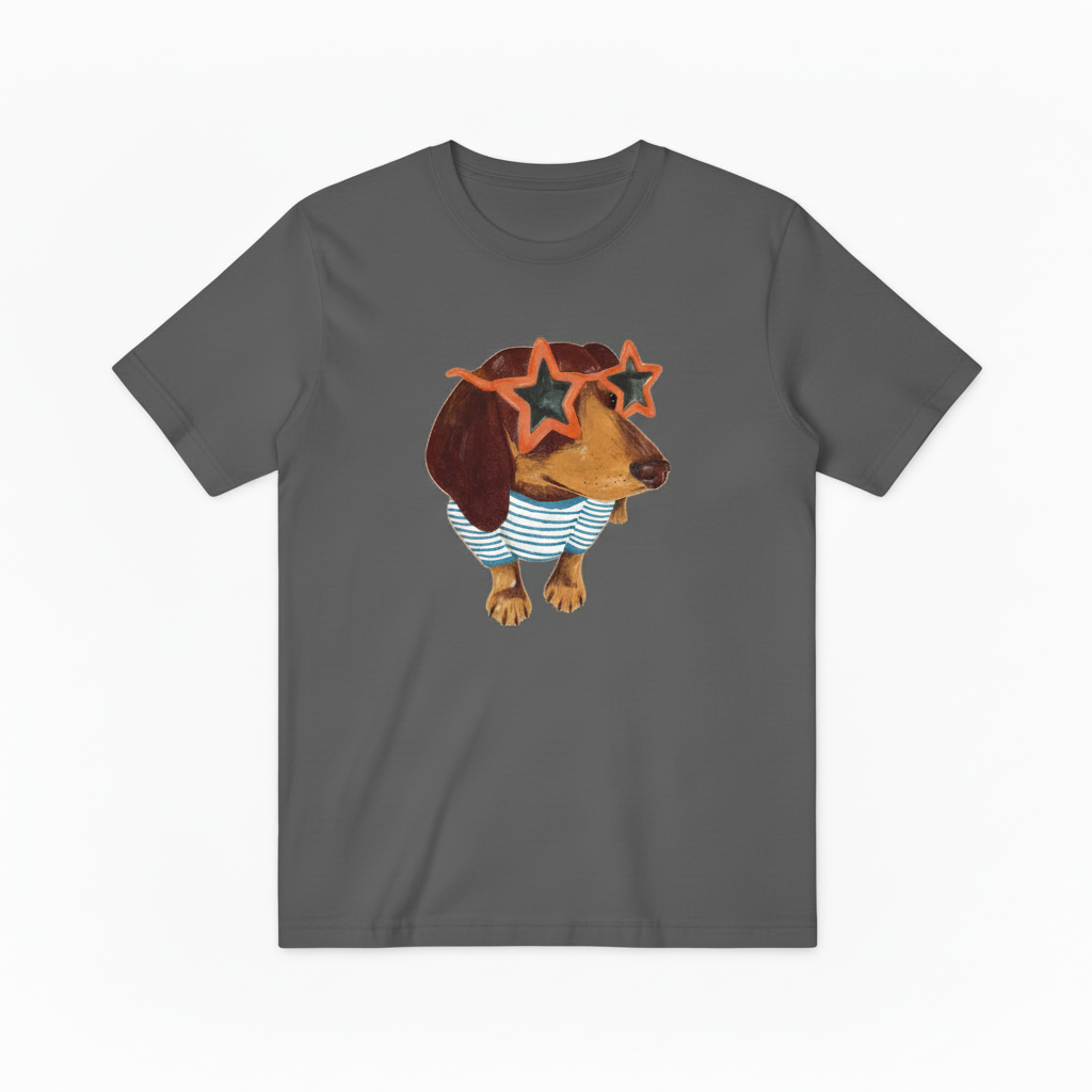 Quirky Wiener Dog Star Sunglasses Graphic T-Shirt T6008