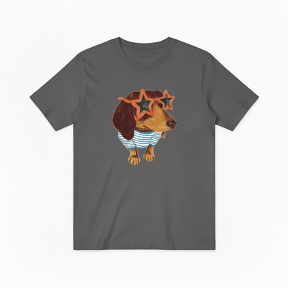 Quirky Wiener Dog Star Sunglasses Graphic T-Shirt T6008