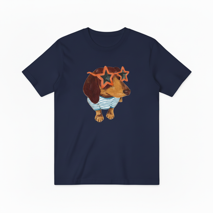 Quirky Wiener Dog Star Sunglasses Graphic T-Shirt T6008