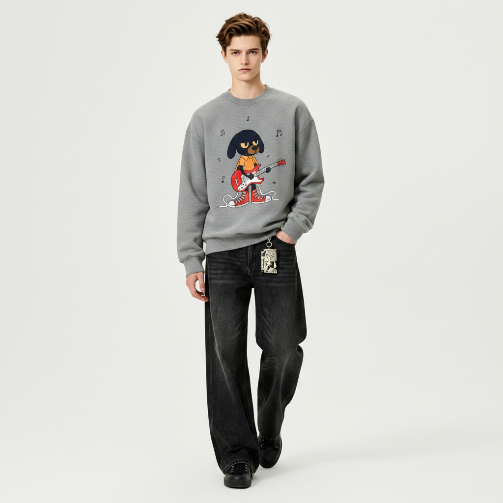 Rock Dog Guitar Street Style Crewneck C1135