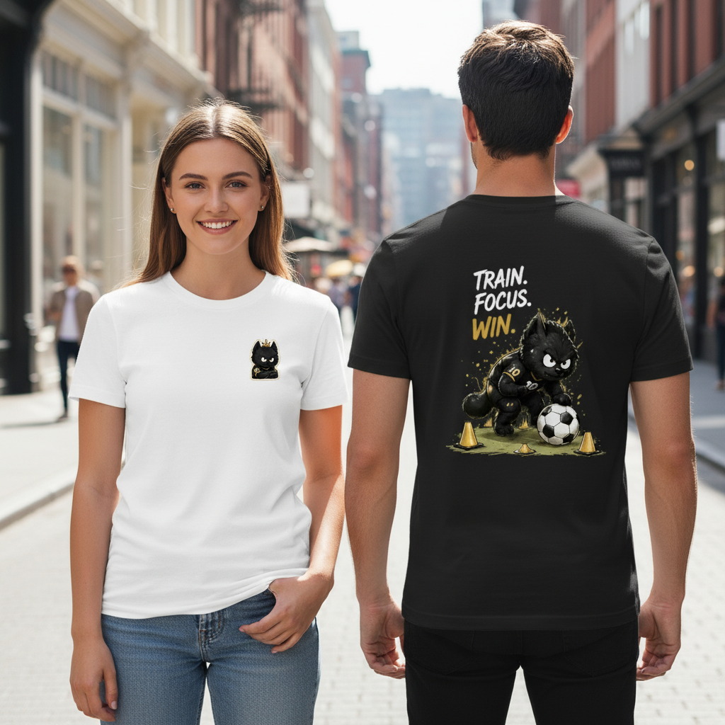 Train Focus Win King Cat Soccer Graphic Tee