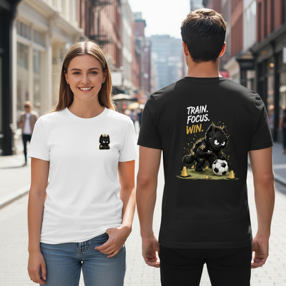 Train Focus Win King Cat Soccer Graphic Tee