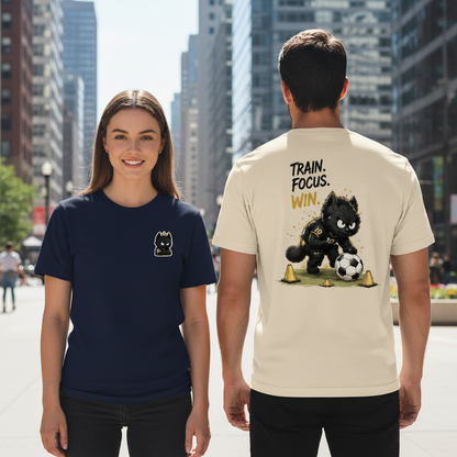Train Focus Win King Cat Soccer Graphic Tee