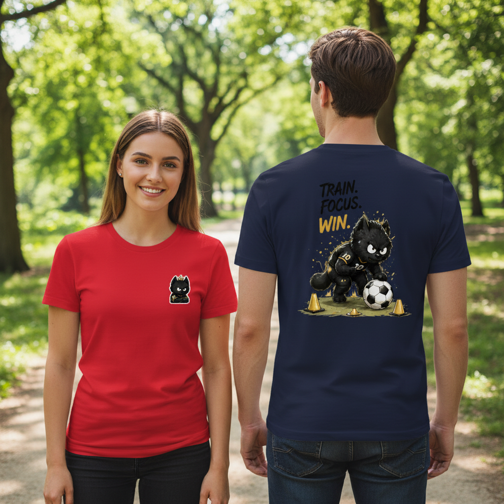 Train Focus Win King Cat Soccer Graphic Tee