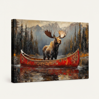 Gallery-wrapped moose wilderness canvas side view on white background