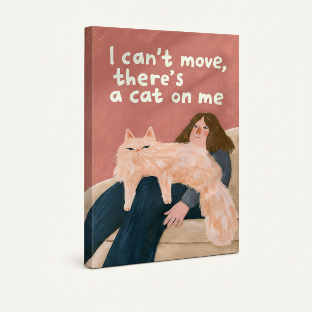 Gallery wrapped canvas art print I can't move there's a cat on me illustration