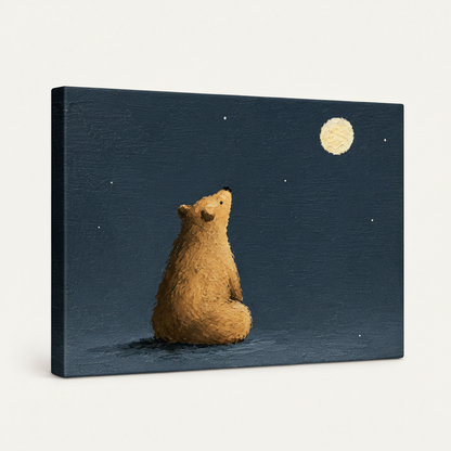 Gallery-wrapped bear and moon canvas print on a clean white background
