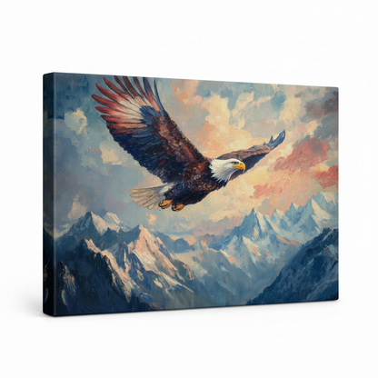 Gallery-wrapped eagle mountain impressionist oil painting canvas angled product view