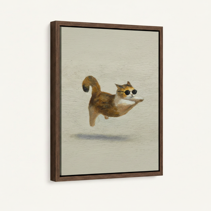 Framed minimalist cat oil painting in dark walnut float frame, front-facing product display