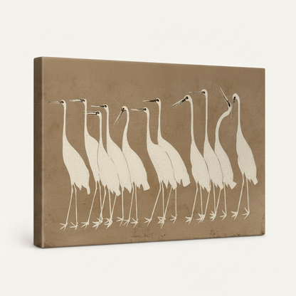 Gallery-wrapped crane canvas wall art product mockup on white background showing canvas depth and side edge