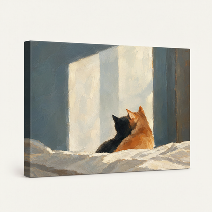 Close-up of impressionistic cat and shadow oil painting canvas print