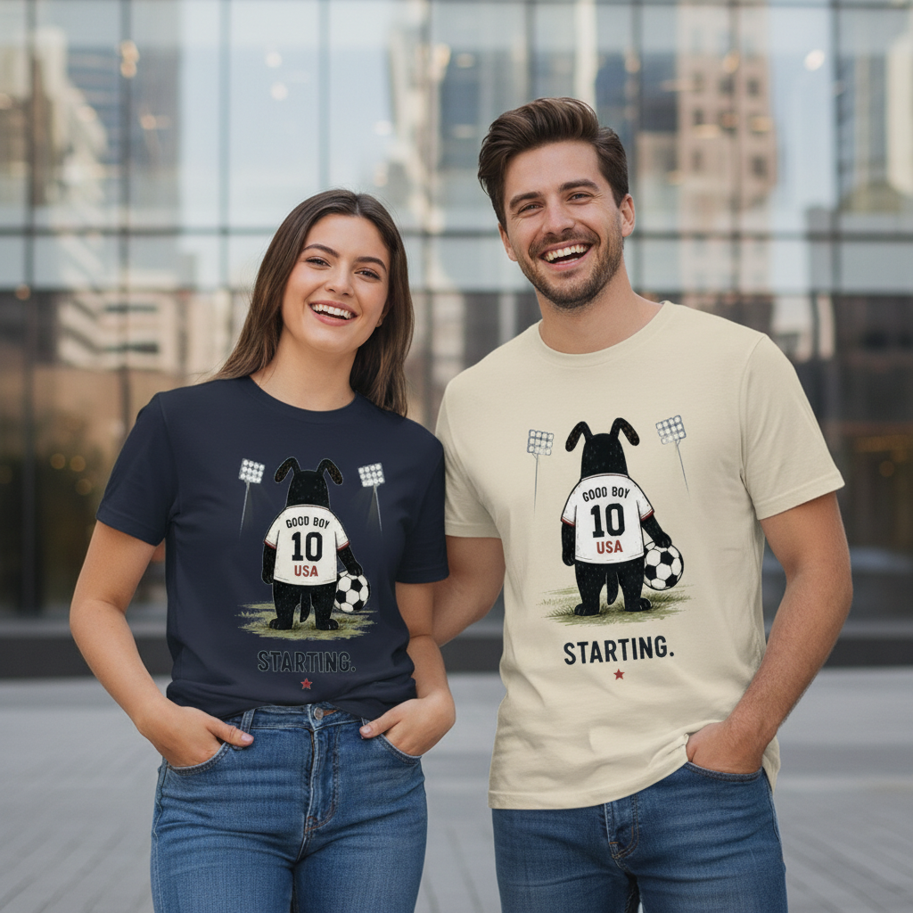 Starting Good Boy USA Funny Soccer Graphic Tee