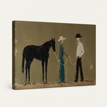Gallery wrapped horse canvas print angled to show its thick edge depth