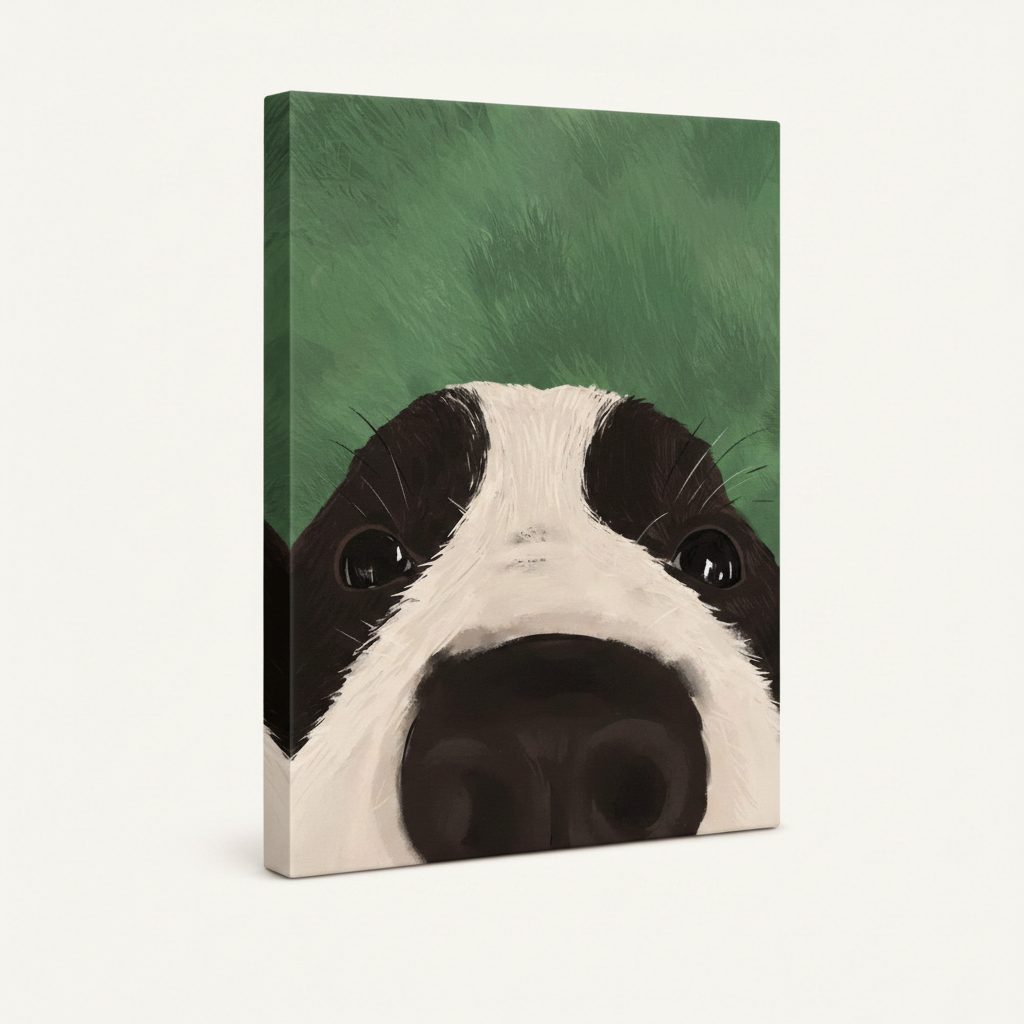 Gallery-wrapped Border Collie dog portrait canvas with expressive brushwork on clean white background