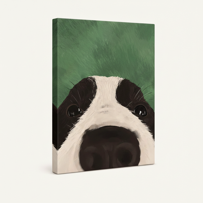 Gallery-wrapped Border Collie dog portrait canvas with expressive brushwork on clean white background