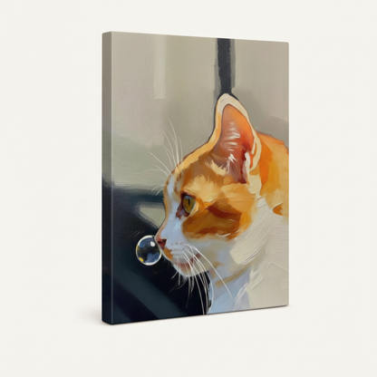 Gallery-wrapped orange tabby cat canvas art showing side edges with warm cream tones