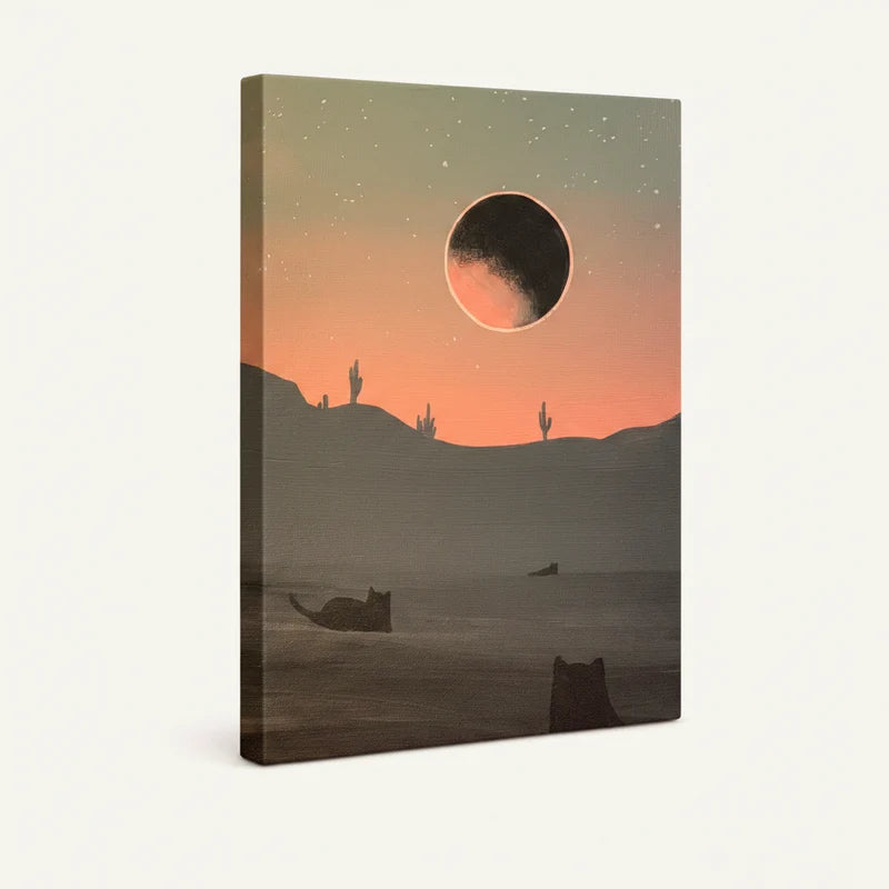 Gallery-wrapped Kaaba celestial canvas showing deep black starry sky side profile
