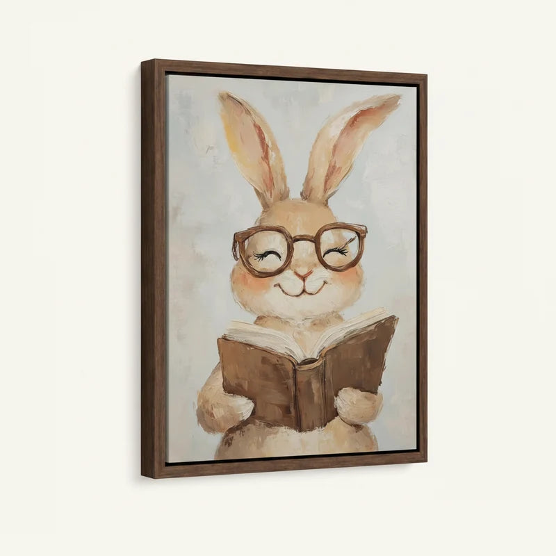 Watercolor Bunny with Glasses Reading Canvas Wall Art C948