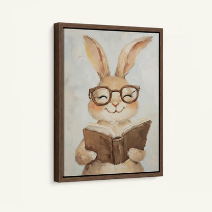 Watercolor Bunny with Glasses Reading Canvas Wall Art C948