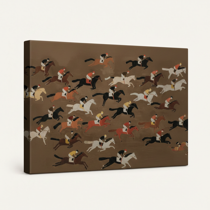 Gallery-wrapped horse racing canvas print showing side depth, white background product photo