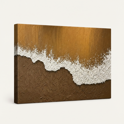 Impasto ocean wave gallery-wrapped canvas art angled side view on white seamless background