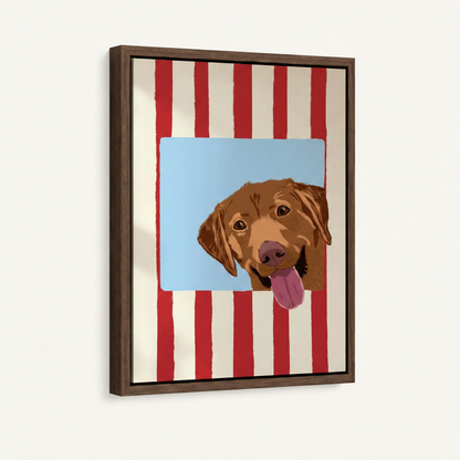 Golden retriever canvas in dark walnut float frame product mockup white background