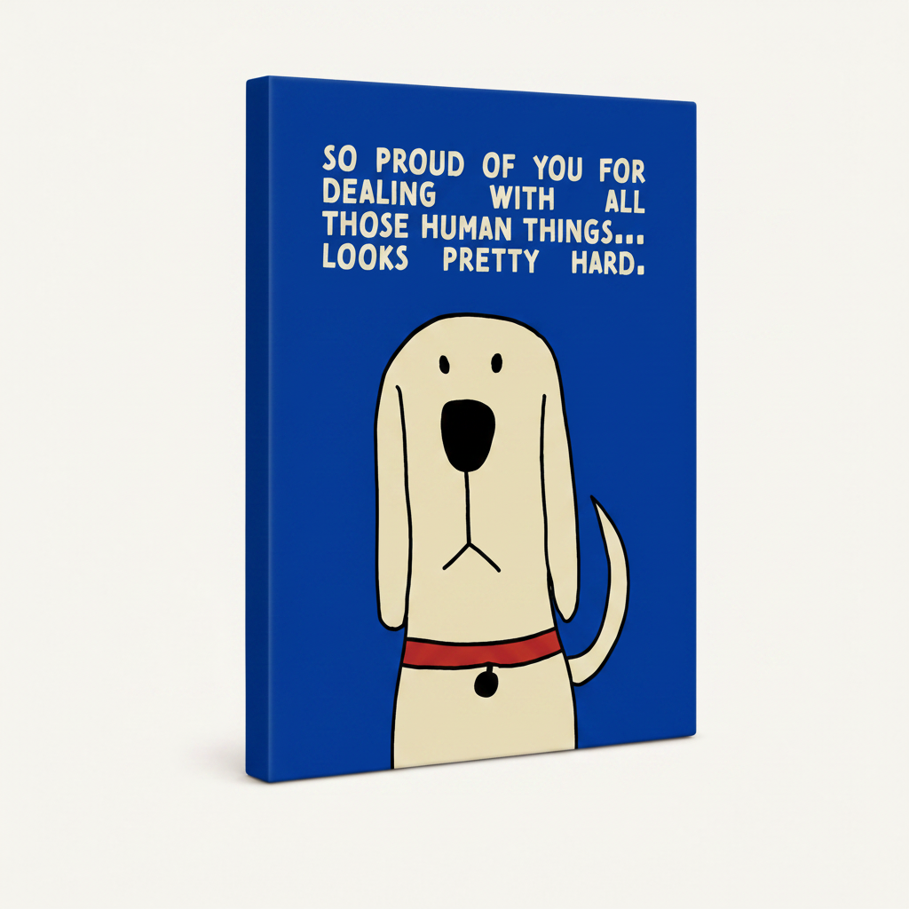  Gallery wrapped canvas print with funny dog quote, angled product view