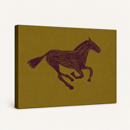 Gallery-wrapped horse sketch canvas print shown at a slight side angle on a plain white background