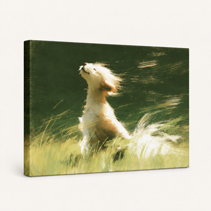 Gallery-wrapped dog canvas wall art displayed on a clean white background