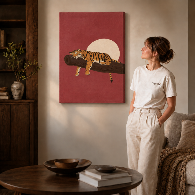 Sleeping Tiger Folk Art Canvas Print C1399