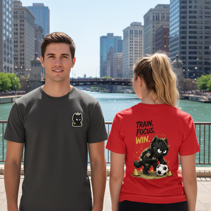 Train Focus Win King Cat Soccer Graphic Tee