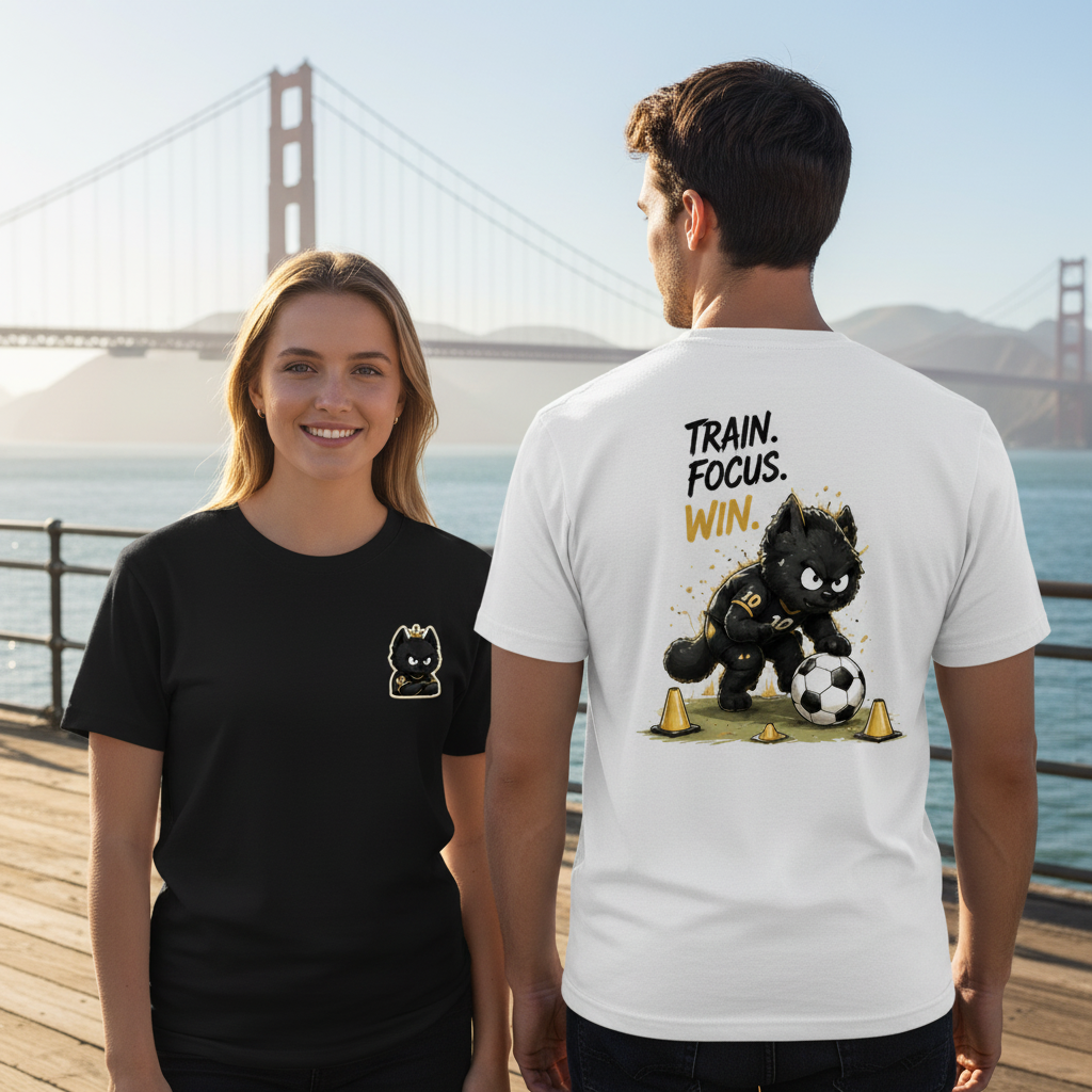 Train Focus Win King Cat Soccer Graphic Tee
