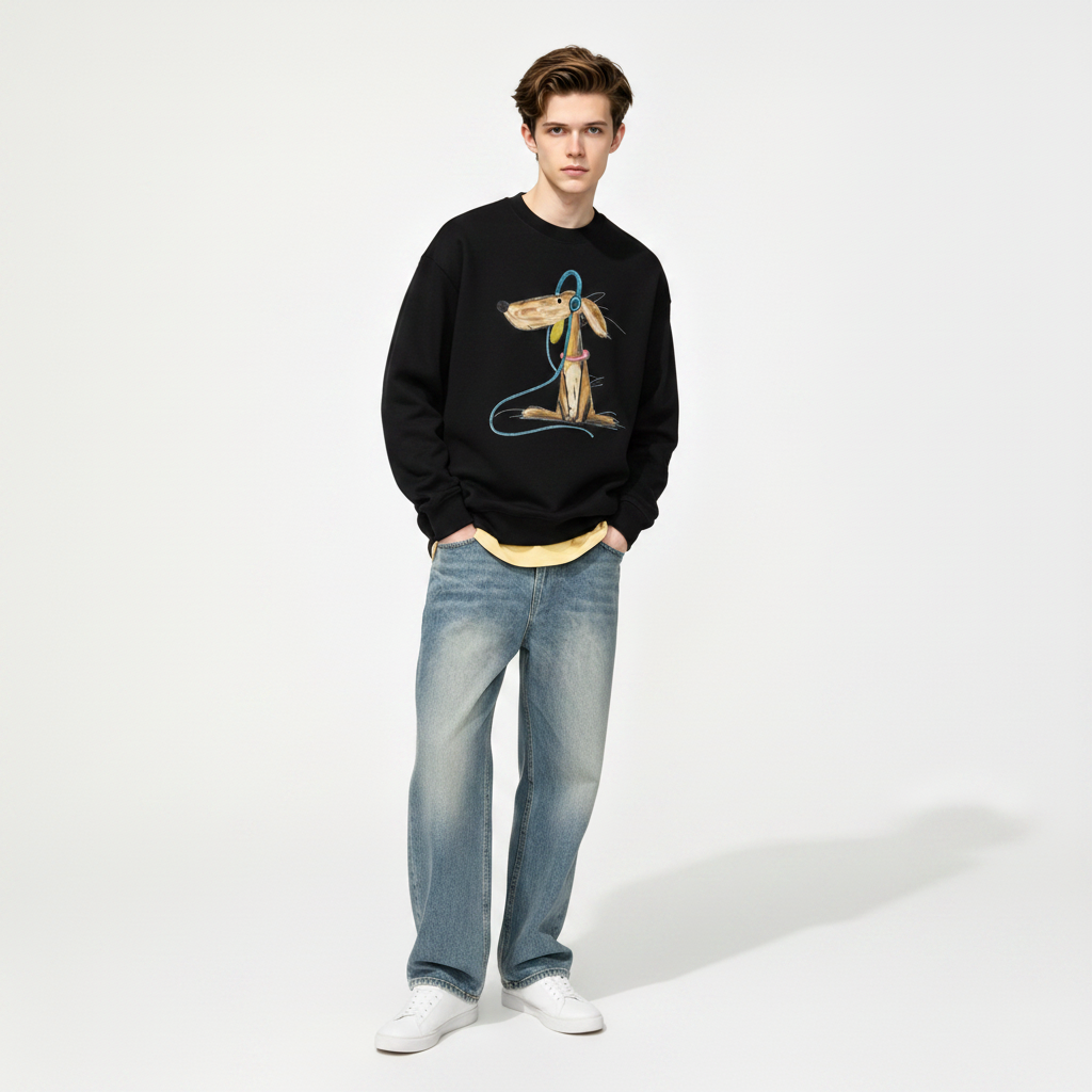 Greyhound Headphones Chalk Sketch Art Crewneck C1138
