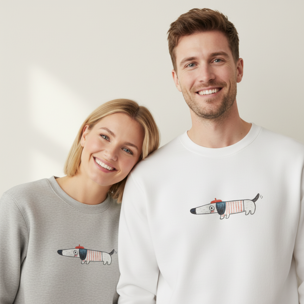 Cute Dachshund in Beret Dog Lover Gift Crewneck C1010