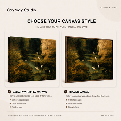 Cayrody Studio canvas style comparison chart showing gallery-wrapped and framed canvas options side by side