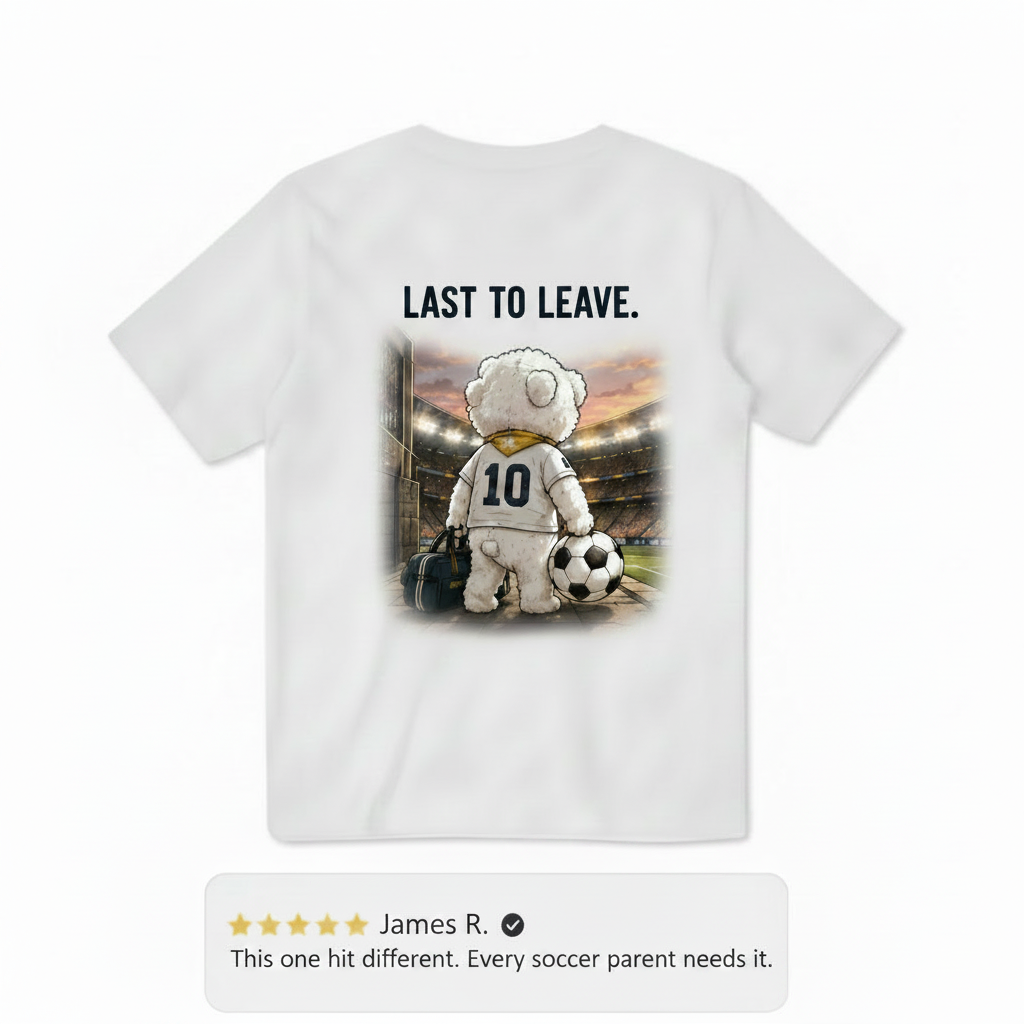 Last to Leave Fluffy Dog Soccer Graphic Tee