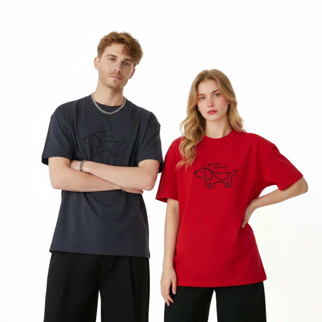 Woof Woof Minimalist Dog Graphic Tee T7088