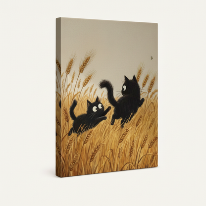 Gallery-wrapped black cat canvas print side view showing depth and wrap detail against white background