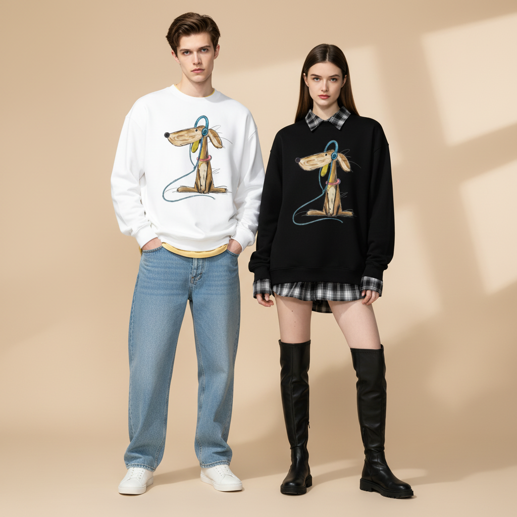 Greyhound Headphones Chalk Sketch Art Crewneck C1138