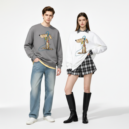 Greyhound Headphones Chalk Sketch Art Crewneck C1138